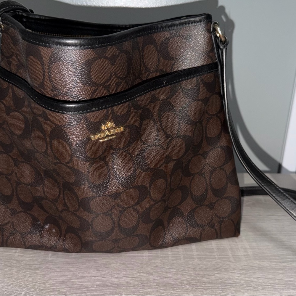 Coach Brown and Black Signature Crossbody Bag